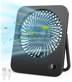 Mini USB Ventilator, 5 Geschwindigkeiten Tischventilator, Sehr Leise & Starker, Kleiner Ventilator mit 180° Schwenkbarer Ständer, Tragbarer Ventilator für Schreibtisch, Unterwegs,Küche,Schlafzimmer