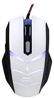 MARSGAMING MMZE1 Mouse da gioco per PC 5000 DPI, sensore ottico Avago, illuminazione a LED a 7 colori, 6 pulsanti di gioco, effetto respiratorio, accelerazione 20 G, ambidestro, colore bianco e nero