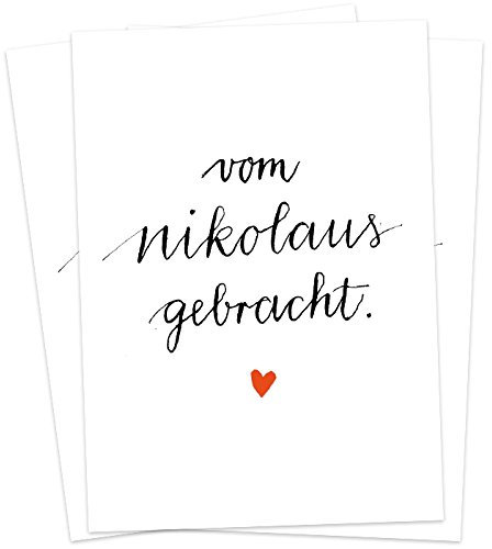 Eine der Guten 10 Design Weihnachtskarten - vom Nikolaus gebracht, Recyclingpapier Postkarten Set, Handlettering Weihnachtspostkarten für den Nikolaustiefel, Kalligrafie, Schwarz Weiß