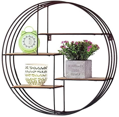 Spetebo Design Wandregal 45 cm - 4 Holz Ablagen - Metall Hängeregal Bad Regal Küchenregal