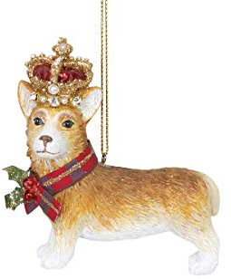 Gisela Graham Resin Corgi with Crown Hanging Christmas Tree Decoration Ornament Bauble