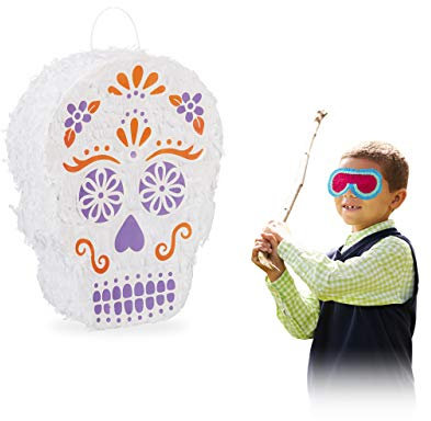 Relaxdays 10025176 Skull Totenkopf Hängend Tag der Toten Halloween befüllbar Papier Piñata weiß, Pinata einzeln