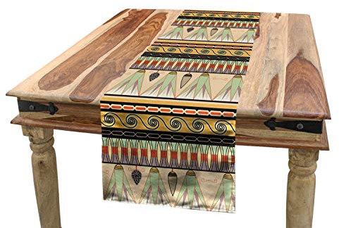 ABAKUHAUS ägyptisch Tischläufer, Abstrakt Indigenous, Esszimmer Küche Rechteckiger Dekorativer Tischläufer, 40 x 300 cm, Ecru Senf