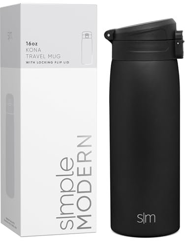 Simple Modern Thermobecher Kaffeebecher to go mit Schnappdeckel | Isolierbecher Edelstahl | Geschenke für Frauen und Männer | Kona | 470ml | Midnight Black