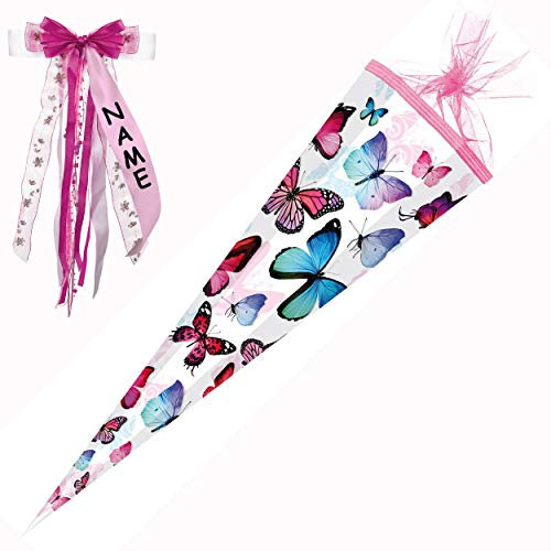 Nestler personalisiert mit großer Namensschleife - 6857796 Schultüte Schmetterling, 85 cm 6-eckig