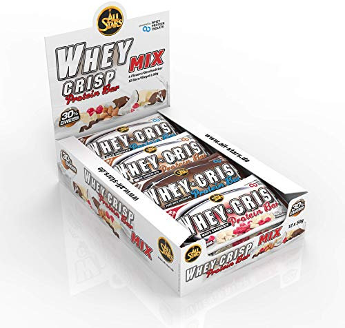 ALL STARS Whey-Crisp Protein Bars - Mix-Box - Protein Riegel überzogen mit Schokolade und verfeinert mit Whey-Crispies – mit 15g Eiweiß pro Riegel - 12x50g