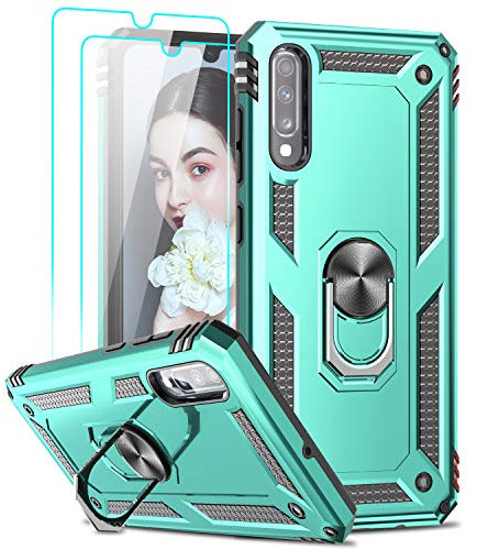 LeYi für Samsung Galaxy A70/A70s Hülle Handyhülle Kompatibel mit Panzerfolie Schutzfolie(2 Stück),360 Grad Ringhalter Cover TPU Stoßdämpfung Schutzhülle für Case Samsung A70 Handy Hüllen Türkis