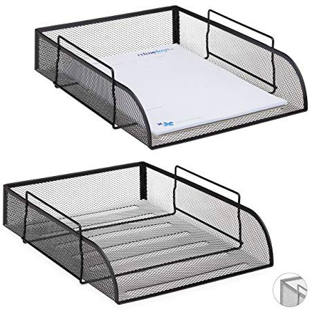 2 x stapelbare Dokumentenablage, Büro Briefablage aus Metall für DIN A4, Schreibtischablage BxT 26x33,5cm, schwarz