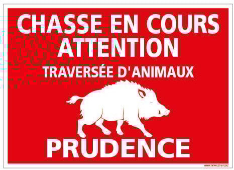 Panneau Chasse en Cours Attention Prudence - Protection Anti-UV - Dimensions 420x300 mm - Plastique Rigide PVC 1,5 mm
