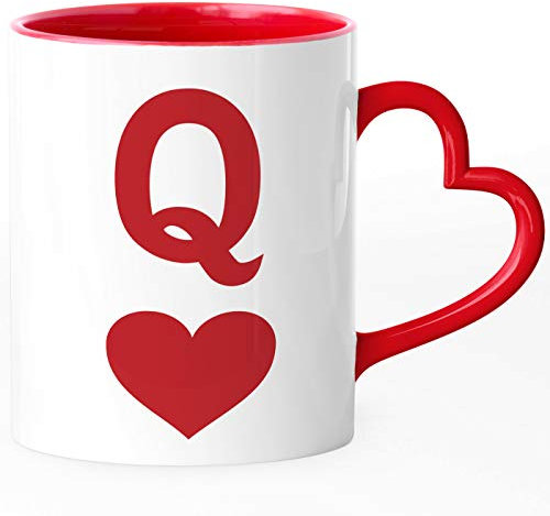 SpecialMe® Herz-Henkel Tasse King Queen Partnertasse Geschenkidee Paare Liebe Kartenspiel König Dame Queen rot Herz-Tasse