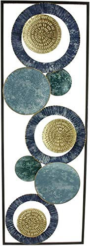 Dekoleidenschaft Wandbild Kreise aus Metall, blau/gold, 31 x 89 cm, Shabby Style, Wandskulptur, Wanddeko
