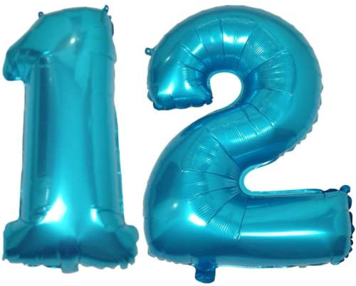 DIWULI Luftballon 12 Geburtstag XL Blau - Zahlen-Ballon Deko