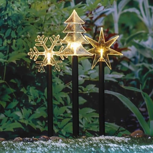 Haushalt International Hi Gartenstecker mit 3 Wintermotiven, batteriebetrieben