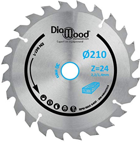 DIAMWOOD - Lame de Scie Circulaire Bois pour Scies à Onglet | Découpe Parfaite et Professionnelle | Diamètre 210 mm | 24 Dents Alternées Négatives | Alésage 30 mm ép.2,2/1,4 mm