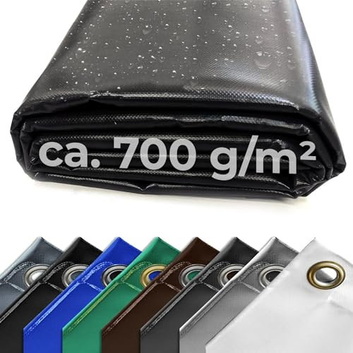 LKW Plane, 700 g, Ösen alle 50 cm mit Saum mit Wunschmaß (Schwarz, 3,00 m x 5,00 m)