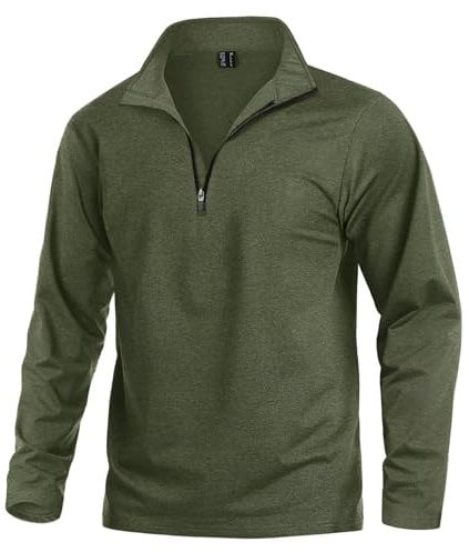 KEFITEVD Fleece Shirt Herren Ski Pullover Herren Langarm 1/4 Zip Winter Fleece Pullover Outdoor Oberteil Running Training Shirt Sport Männer Warm Langarmshirt Dunkeloliv XL