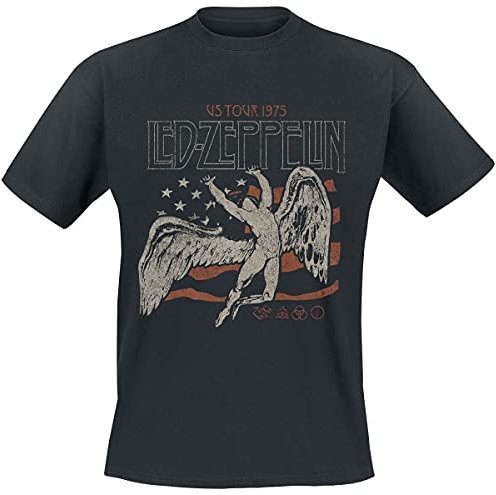Led Zeppelin T Shirt US 1975 Tour Flag Band Logo Official Mens Black M