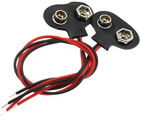 LBTODH 9V Battery Clip Connector 2PCS T-Type 9 Volt Battery Clip 9V Battery Buckle Connector Flexible Buckle Plastic Housing and Black Red Wires Leads(15CM)