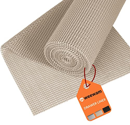 Rollo de Alfombrilla Antideslizante para Cajones de Cocina, Weewam 30 x 600 cm (XXL) Forro EVA para Muebles de Cocina, Tapete Protector Armarios Cajones Estantes, Sostenible y Impermeable (Beige)