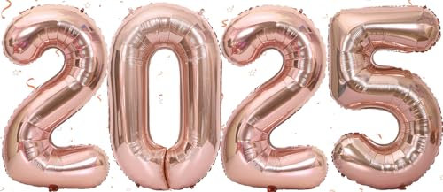 Conruich Decoration Nouvel An 2025, Ballons 2025 Or Rose Happy New Year Décoration, Doré Deco Fete Nouvelle Année 2025, Gonflable Hélium Ballon Numéro 2025 pour Décoration de Fête du Nouvel An