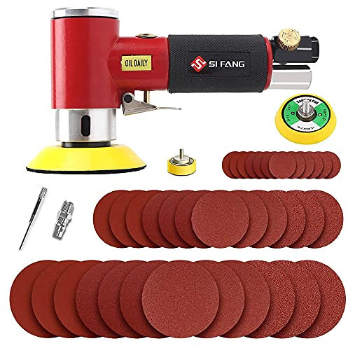 SI FANG Kit di 51 mini levigatrici ad aria, levigatrice orbitale casuale, strumenti per lucidatrice ad aria con dischi abrasivi da 2,5 cm, 5,1 cm, 7,6 cm, set di dischi abrasivi a doppia azione, per