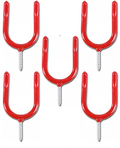 SISI UK® Heavy Duty Garage Storage Tool Hook Screw for Workshop/Garden/Shed/Garage Shovel Holder Red Colour (Pack 5)