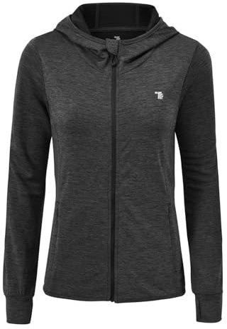 donhobo Damen Laufjacke Sportjacke Trainingsjacke Langarm Fitness Yoga Jacke mit Taschen Daumenloch Atmungsaktiv (Dunkelgrau, XXL)