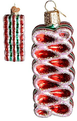 Old World Christmas Christmas Ribbon Candy Glass Blown Ornament for Christmas Tree, Handcrafted Holiday Decoration, Candy Collection
