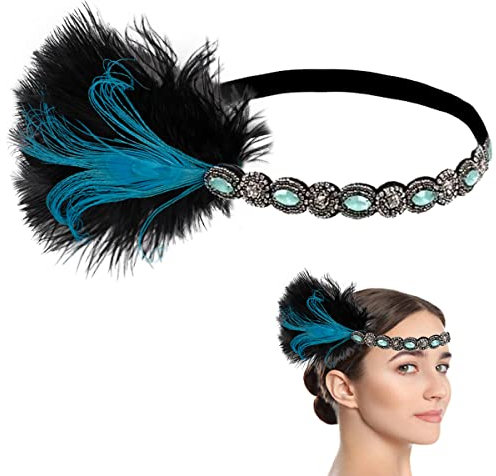 FERCAISH Serre-tête vintage à plumes indiennes noires avec cristal pour enterrement de vie de jeune fille - Accessoire pour cheveux Gatsby le Magnifique