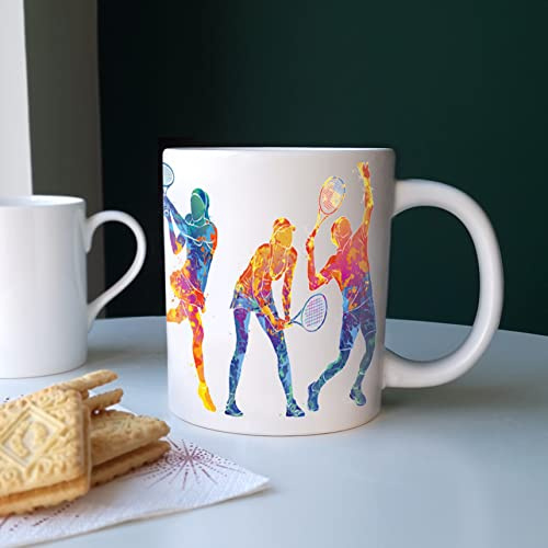 Purely Home Extra Large Big Tennis Mug Themed Abstract Paint Effect - Jumbo White Coffee/Tea Gift for Sports Lovers