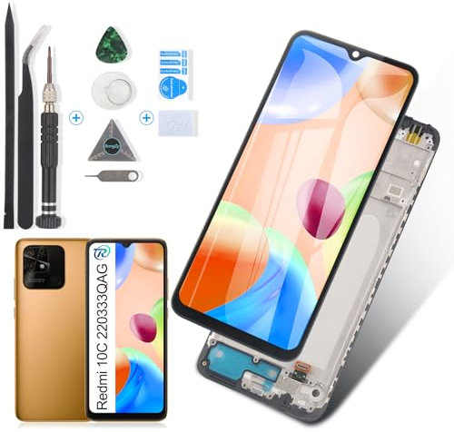 RongZy para Xiaomi Redmi 10C 220333QAG 220333QBI 220333QNY 220333QL LCD+Pantalla Táctil Digitalizador Asamblea Reemplazo +Reparación Herramientas(Negro con Marco)