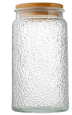 Eidoct Glass Jar with Airtight Wooden Lid, 35oz Vintage Glass Kitchen Storage Counter Sealed Jar, Decorative Glass Food Storage Containers for Candy, Flour, Oats, Coffee Bean (Hammer Grain)
