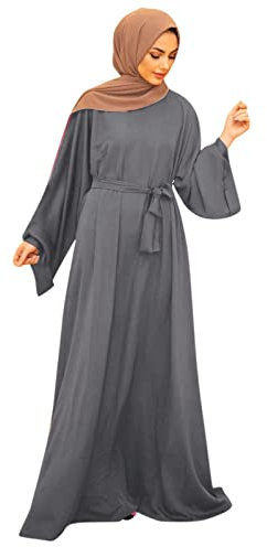 callmo Kleid MäDchen,Muslim Kleider Lang Damen Ohne Hijab Langarm Flowy Elegant Sommerkleid Einfarbig Muslimische Kleidung Robe Abaya Islamische Gebetskleidung für Frauen