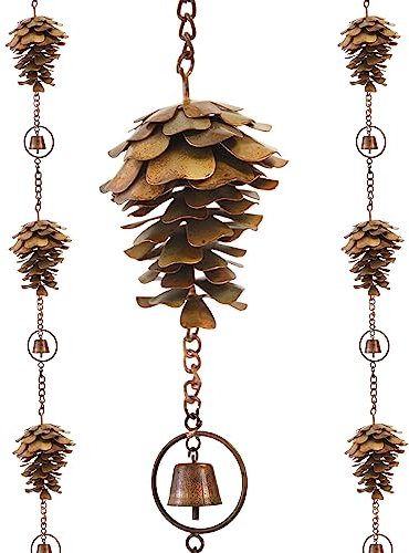 CAMEIRGOU Catene Antipioggia, Catena da Pioggia Metallo per Pluviale, Catena da Pioggia A Pigna per Grondaie, Decorativo di Ricambio per Grondaie, Catena per Grondaia, Campanelli Eolici da Giardino