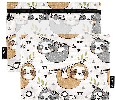 ISAOA Federmäppchen mit Reißverschluss, 3 Ringe, niedliches Baby-Faultier auf Ast, Kosmetiktasche, 2 Stück, wasserdicht, #5, one sizex2, Make-up-Tasche