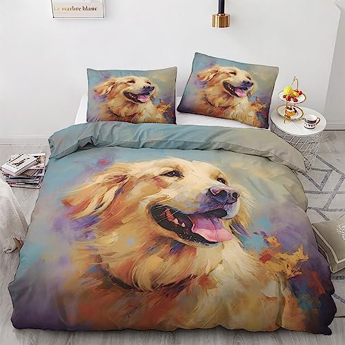 GEDAEUBA Sommer Bettwäsche 135x200 Golden Retriever - Hundemotiv Bettbezug 135 x 200 2er Set, Wendebettwäsche und Kissenbezug 80x80, Weiche Mikrofaser Bettwäsche-Sets mit Reißverschluss