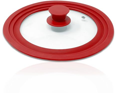 Silikon Pfannendeckel Topfdeckel 20/22/24cm oder 26/28/30cm Universalgröße Glasdeckel mit abgestuftem Silikonrand für Pfannen und Deckel mit Silikongriff (26-28-30cm, Rot)