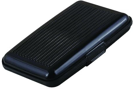 PARENCE.- Porte Carte en Aluminium avec Technologie de Blocage RFID/Porte-Carte avec 6 Compartiments, Bouton pour Une Ouverture et Une Fermeture faciles - Couleur Noire