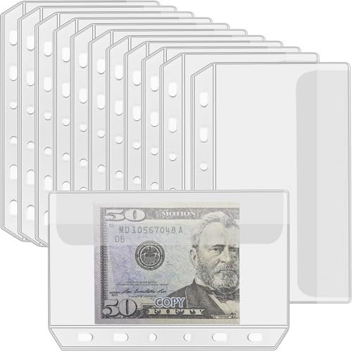 UMSICHT 12 x A7-Ordnertaschen ohne Reißverschlüsse, Budget-Umschläge mit Deckel, A7-Ordner für 6-Ringordner, Geldordner, Organizer, transparente PVC-Umschläge, 12 Stück.