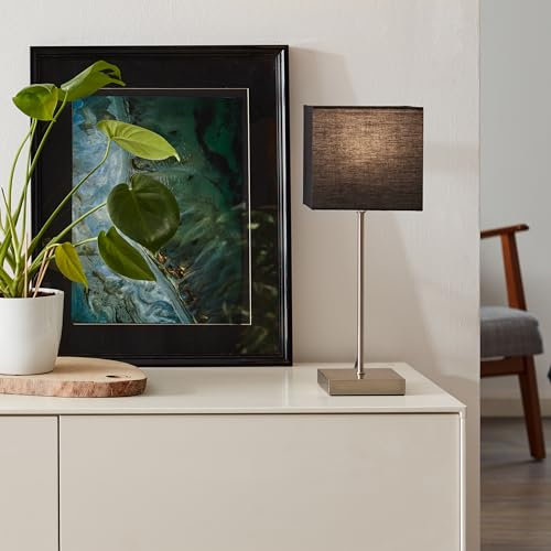 Lightbox skandinavische Tischlampe mit 43 cm Höhe - Tischleuchte mit schwarzen Stoff Schirm & Touchschalter - E14, max. 40 W - aus Metall/Textil - in Anthrazit