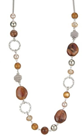 BULINLIN Long Beaded Silver Necklace for Her Crystal Bead Sweater Chain Fashion Jewelry Necklace Birthday Gifts for Women Mum (Brown)