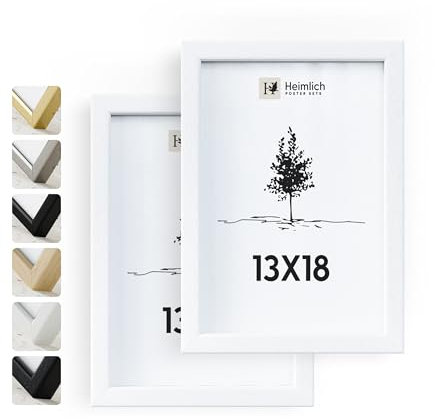 Heimlich® - Bilderrahmen - 13x18 cm, Ayous-Holz, Weiß, 2er-Set - Mittlerer Bilderrahmen mit Folienabdeckung - Wandmontage oder Tischaufsteller