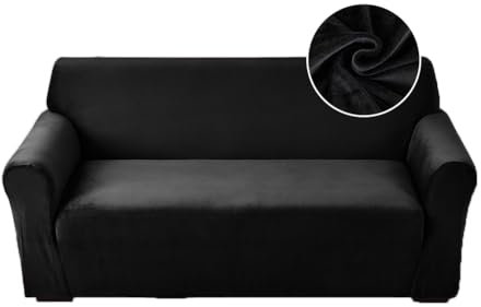 Highdi Stretch Sofabezug 3 Sitzer, Samt Élégant Waschbare Haustier-Sofa-Möbelbezüge Couchhusse Elastisch Weich Sofahusse für Wohnzimmer (Schwarz,3 Sitzer)