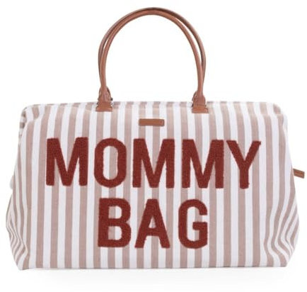 CHILDHOME, Mommy Bag, Sac à Langer, Maternité, Sac de voyage, Grande Contenance, Tapis à Langer, Bandoulière Ajustable, Compartimenté, Poche Isotherme, Passage pour Valise, Rayures Terracotta