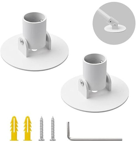 UFURMATE Shower Curtain Rod Bracket, 2Pcs 26mm Inner Diameter Titanium Steel Shower Curtain Rod Single Swivel Flange Curtain Rod Wall-Mount Bracket with Screws (White)