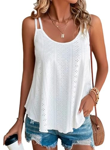 Tank Top Damen Sommer Top Sexy Ärmellose T Shirt Neu Spaghetti Cami Oberteile Sommermode Shirt Rundhals Blusen Basic Tops (Weiß, M)