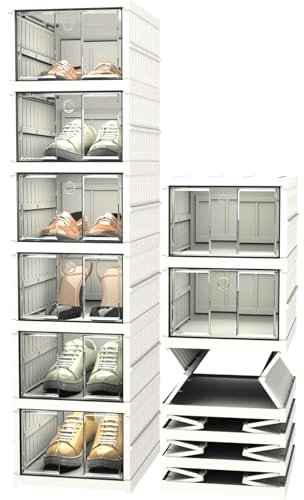 Lacusmall Schuhschrank, 6 Tier Schuhboxen Stapelbar, Faltbar Schuhboxen, Schuhschrank Tragbar für Wohn und Schlafzimmer (Weiß, 6 Schichten)