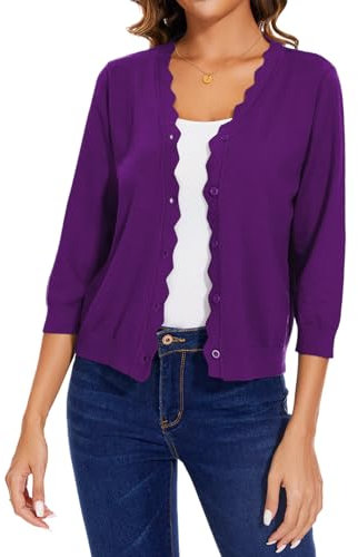 MINTLIMIT Cardigan da donna con scollo a V lavorato a maglia cardigan maglioni maniche 3/4 bottoni top maglioni casual maglieria elegante bolero coprispalle, P-viola scuro, XL