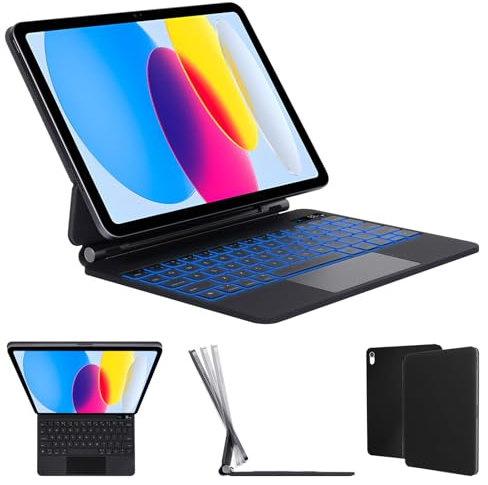 LAMA Magnetic Keyboard Case for iPad 10th Generation 2022, Magic iPad 10th Gen Case with Keyboard 10.9, 7 Colors Backlit, Multi-Touch Trackpad, Floating Cantilever Stand, Power Display, Wireless, BK