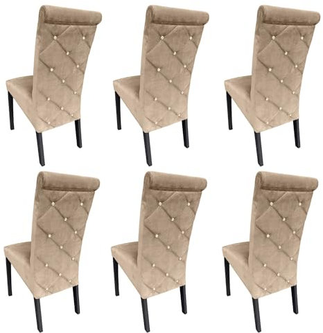 Ares Meble Esszimmerstühle 6er Set K6 - Dining Chair - Esszimmerstuhl Holz - Küchenstühle, Wohnzimmer Stühle - Polsterstuhl Esszimmer - Esstisch Stühle, Essen Stuhl - Samt Beige - Schwarz